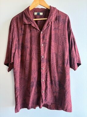 Tommy Bahama Burgundy Palm-Print Short Sleeve Button-Down Shirt